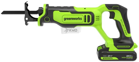 Сабельная пила аккумуляторная GreenWorks GPT-BLRS-1 24В, с АКБ 2 Ач и ЗУ - фото №3