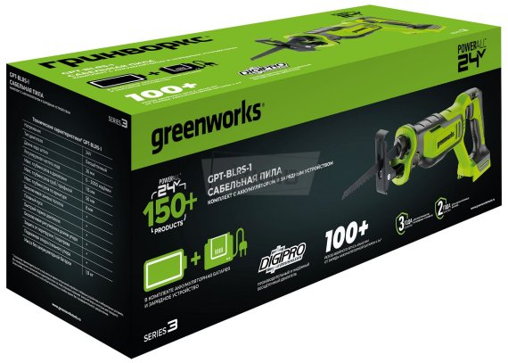 Сабельная пила аккумуляторная GreenWorks GPT-BLRS-1 24В, с АКБ 4 Ач и ЗУ - фото №2