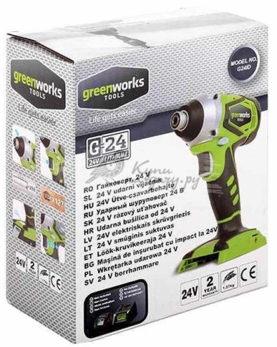 Винтоверт ударный аккумуляторный Greenworks 24В с АКБ 2 Ач и ЗУ - фото №1