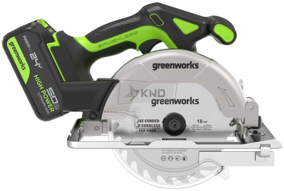 Циркулярная пила аккумуляторная Greenworks GD24CS165, 24В, с АКБ 5 Ач и ЗУ - фото №4