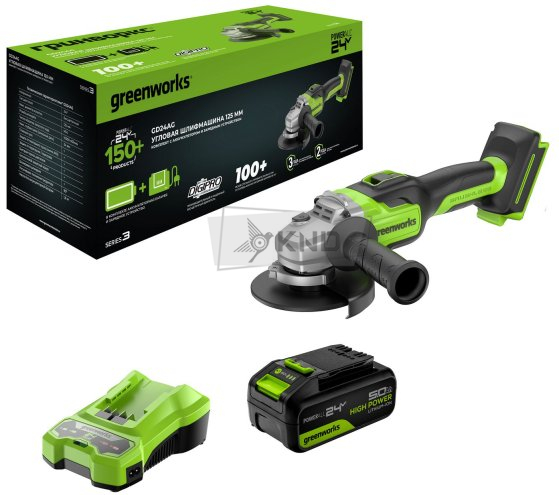 Аккумуляторная угловая шлифмашина Greenworks GD24AG с АКБ 5 Ач и ЗУ - фото №8