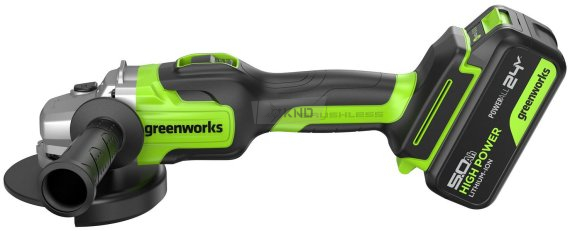 Аккумуляторная угловая шлифмашина Greenworks GD24AG с АКБ 5 Ач и ЗУ - фото №1