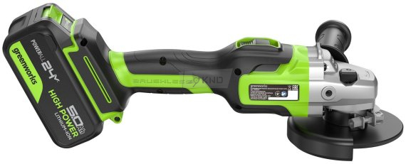 Аккумуляторная угловая шлифмашина Greenworks GD24AG с АКБ 5 Ач и ЗУ - фото №2