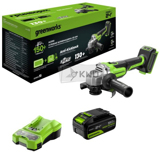 Аккумуляторная угловая шлифмашина Greenworks AG590 с АКБ 5 Ач и ЗУ - фото №14