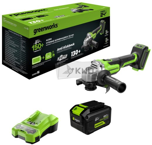 Аккумуляторная угловая шлифмашина Greenworks AG590 с АКБ 8 Ач и ЗУ - фото №14