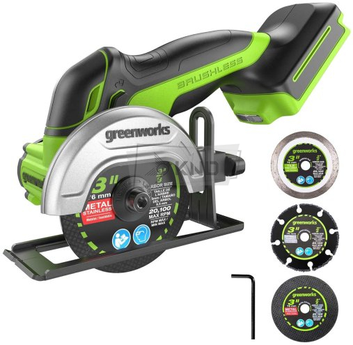 Угловая шлифовальная машина, аккумуляторная Greenworks GD24UCS, 24V, бесщеточная, 76 мм, без АКБ и ЗУ - фото №1