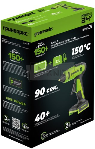Пистолет клеевой аккумуляторный Greenworks G24GLG с АКБ 2 Ач и ЗУ - фото №12
