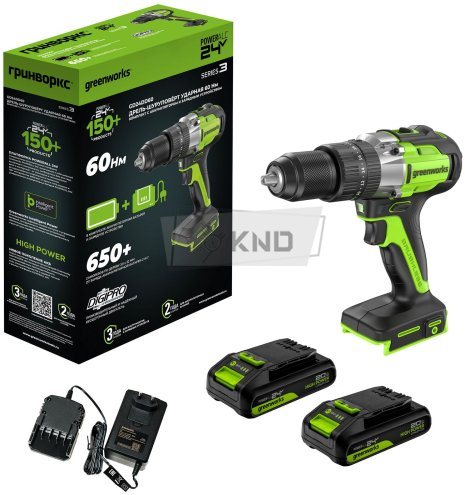 Дрель-шуруповерт аккумуляторная Greenworks GD24DD60 с 2 АКБ 2 Ач и ЗУ - фото №5
