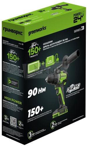 Дрель-шуруповерт аккумуляторная Greenworks GD24DD60 с 2 АКБ 4 Ач и ЗУ - фото №2