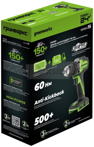 Дрель-шуруповерт аккумуляторная Greenworks DD560 с АКБ 2 Ач и ЗУ - фото №14