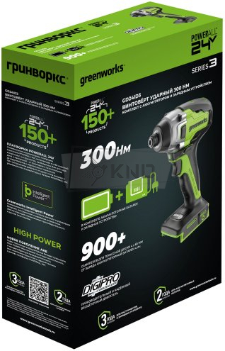 Винтоверт ударный аккумуляторный Greenworks GD24ID3, 24В с АКБ 2 Ач и ЗУ - фото №7