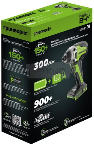 Винтоверт ударный аккумуляторный Greenworks GD24ID3, 24В с АКБ 4 Ач и ЗУ - фото №15