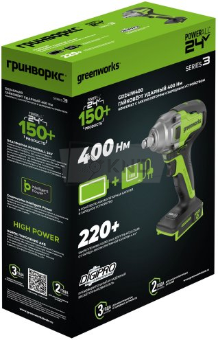 Гайковерт ударный аккумуляторный Greenworks GD24IW400 с АКБ 4 Ач и ЗУ - фото №2