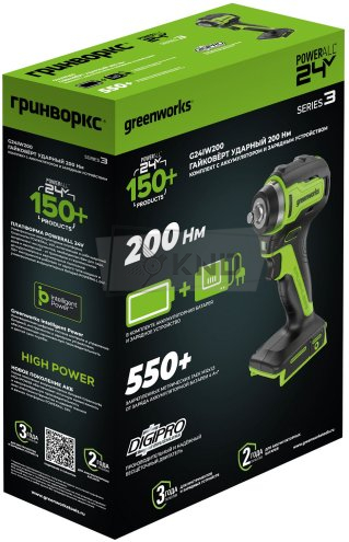 Гайковерт ударный аккумуляторный Greenworks GD24IW200 с АКБ 2 Ач и ЗУ - фото №4