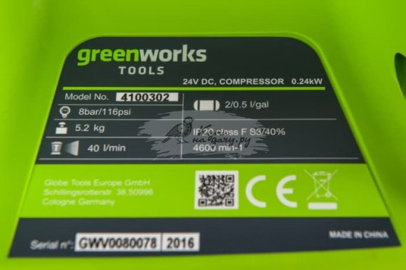Компрессор аккумуляторный Greenworks G24AC 24В, без АКБ и ЗУ - фото №6