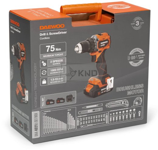 Дрель-шуруповерт ударная аккумуляторная DAEWOO DAA 4021Li SET BOX с 2 АКБ 2,5 Ач и ЗУ - фото №11