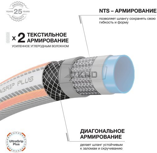Шланг для полива DAEWOO UltraGrip Plus DWH 5112 15м 13мм 1/2" - фото №3