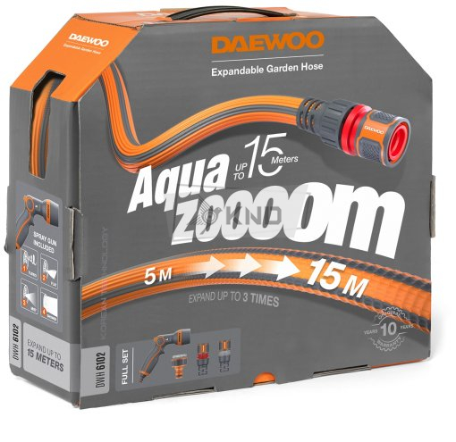 Шланг растягивающийся Aquazoom 5-15м с набором для полива DAEWOO DWH 6102 - фото №1