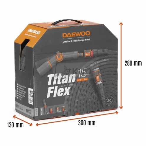 Шланг для полива DAEWOO TitanFlex DWH 9222 15м 15мм 5/8" с комплектом для полива - фото №5