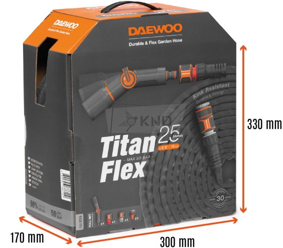 Шланг для полива DAEWOO TitanFlex DWH 9224 25м 15мм 5/8" с комплектом для полива - фото №5