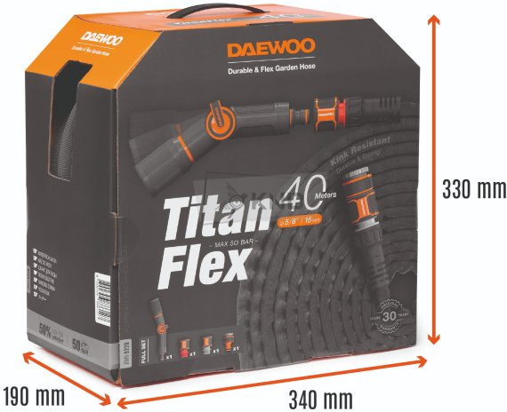 Шланг для полива DAEWOO TitanFlex DWH 9226 40м 15мм 5/8" с комплектом для полива - фото №5